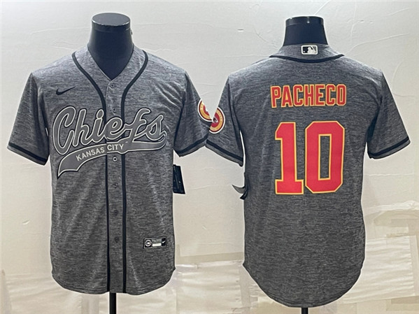 Men's Kansas City Chiefs #10 Isiah Pacheco Gray With Patch Cool Base Stitched Baseball Jersey